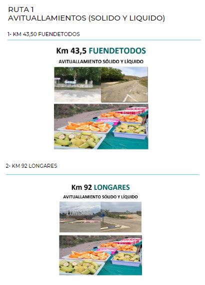 Ruta 1 Avituallamientos solido y liquido