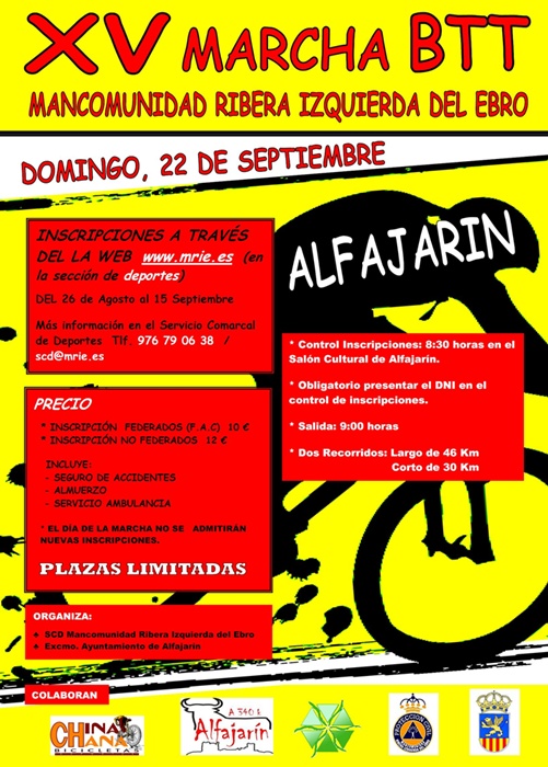 XV MARCHA BTT MANCOMUNIDAD RIBERA IZQUIERDA DEL EBRO - Inscríbete