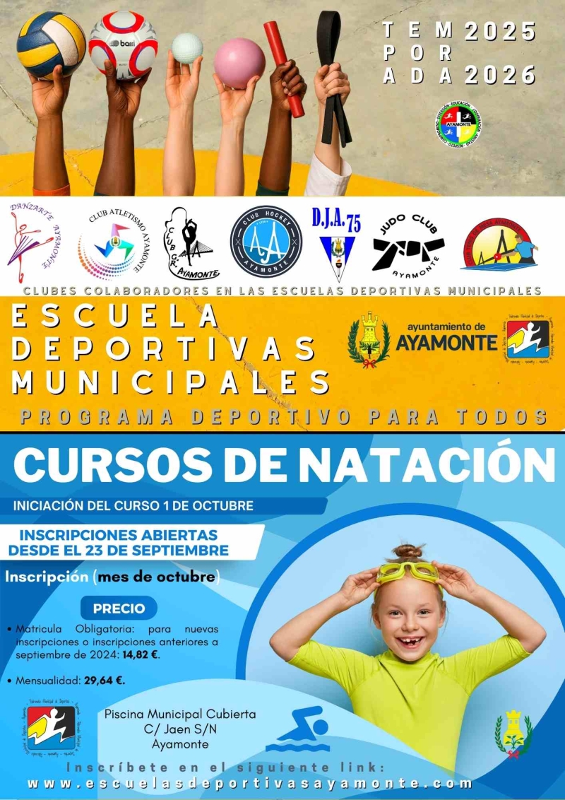 ESCUELAS DEPORTIVAS MUNICIPALES DE AYAMONTE - 2025/26 Y CURSOS NATACIÓN - Inscríbete