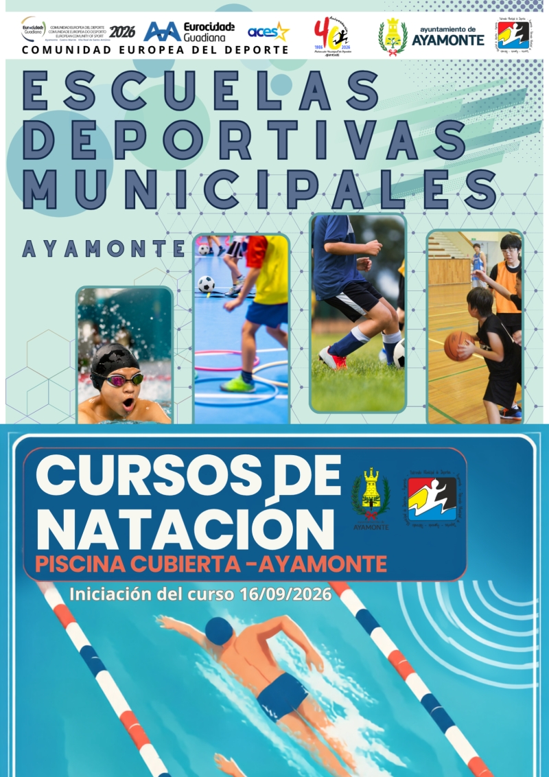 ESCUELAS DEPORTIVAS MUNICIPALES DE AYAMONTE - 2026/27 Y CURSOS NATACIÓN - - Inscríbete