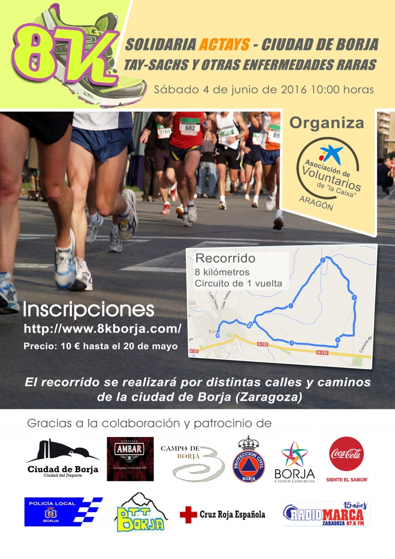 8K SOLIDARIA ACTAYS - CIUDAD DE BORJA - TAY-SACHS Y OTRAS ENFERMEDADES RARAS 2016 - Inskriba zaitez
