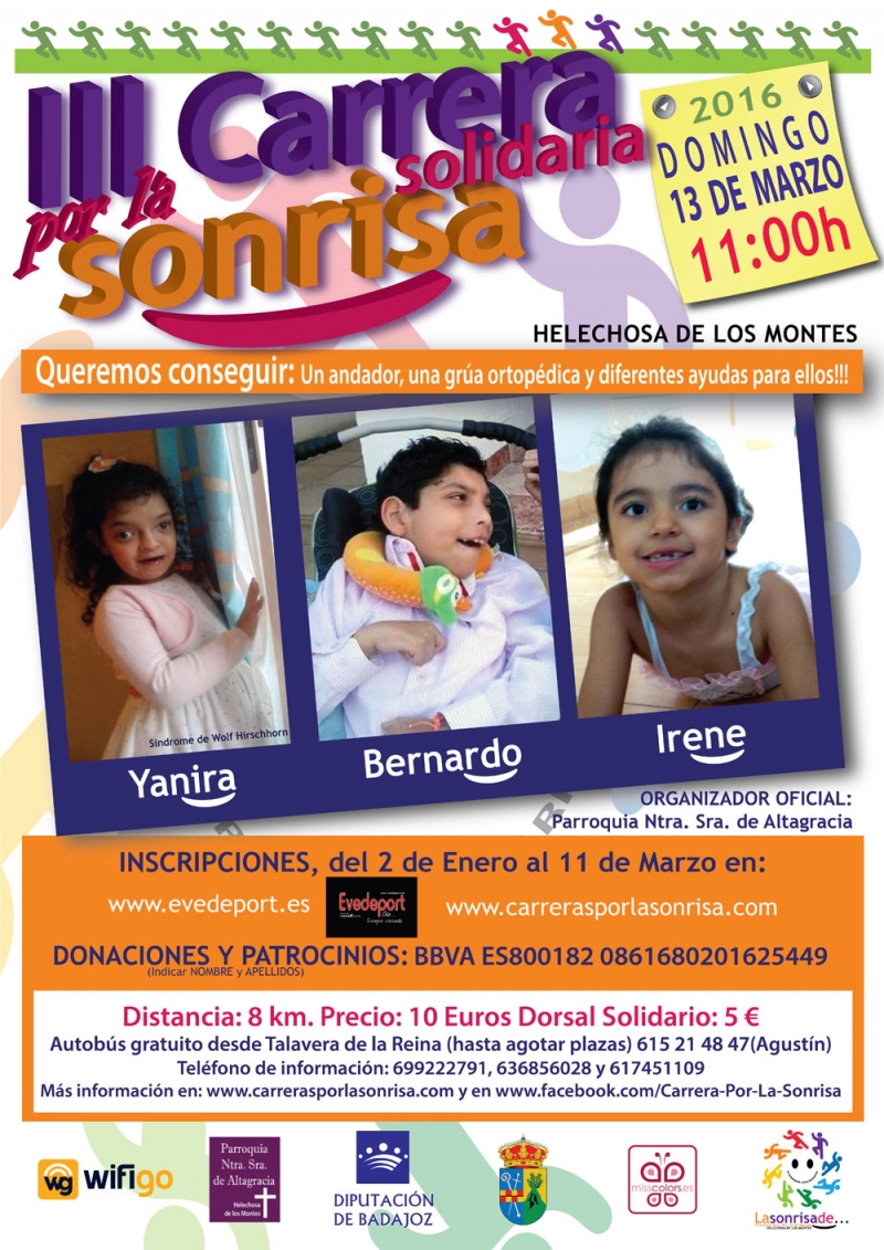 III CARRERA POR LA SONRISA DE IRENE,BERNARDO Y YANIRA - Inscriu-te