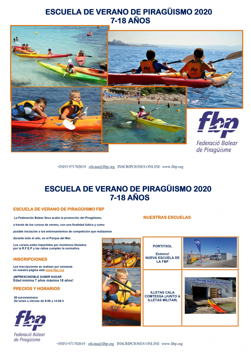 CURSOS DE VERANO DE PIRAGÜISMO PARA NIÑOS DE 7 A 18 AÑOS - 2020 - Inscreva-se