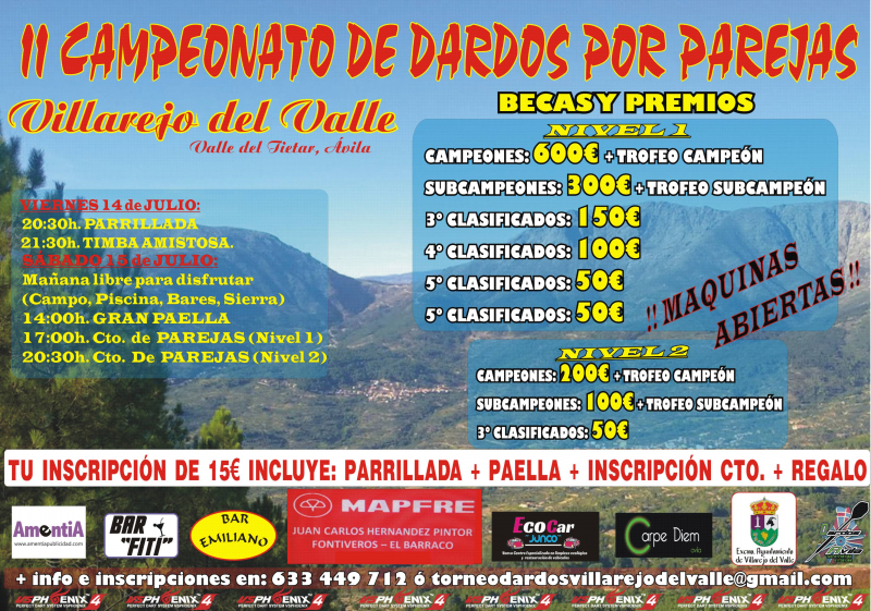 II TORNEO DE DARDOS POR PAREJAS VILLAREJO DEL VALLE 1.500 € EN BECAS - Iscriviti