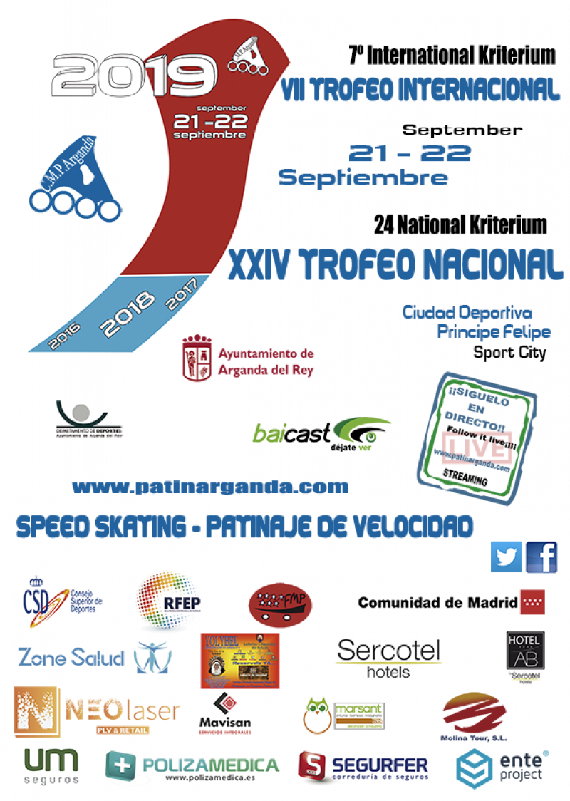 VII TROFEO INTERNACIONAL XXIV NACIONAL“ARGANDA DEL REY 2019” PATINAJE DE VELOCIDAD - Inscríbete