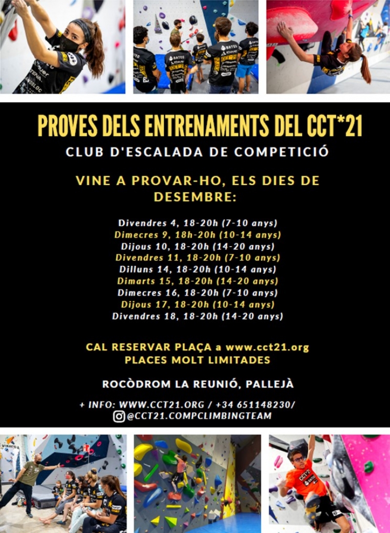 PROVES GRUPS D'ENTRENAMENT CCT*21  (14-20 ANYS) - DV 18,  19H - Inscriu-te