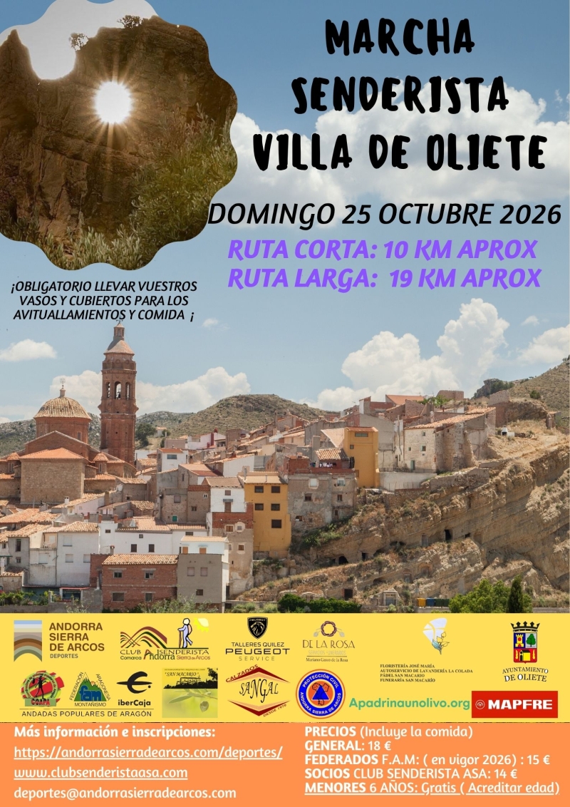 MARCHA SENDERISTA VILLA DE  OLIETE 2026 - Inscríbete