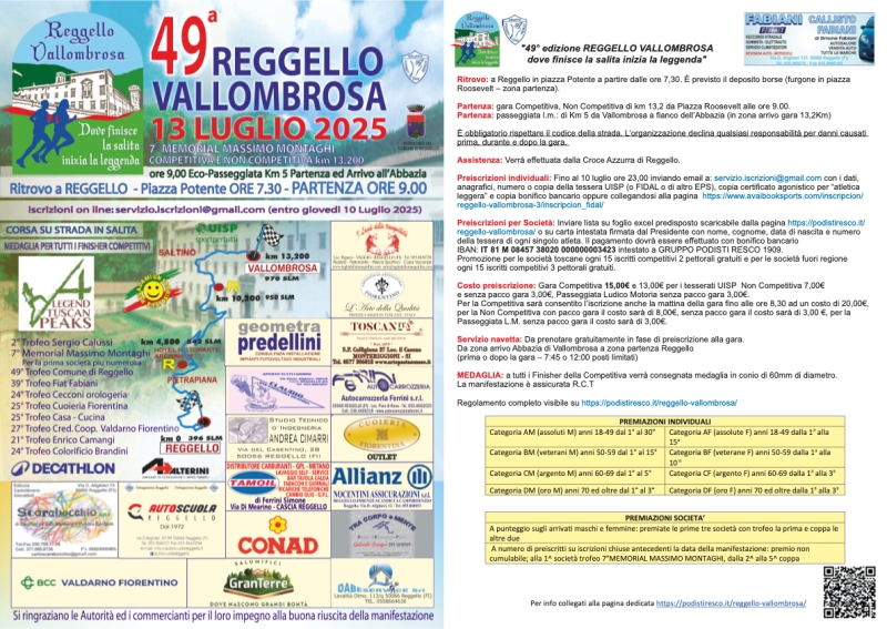 REGGELLO-VALLOMBROSA - Inscríbete