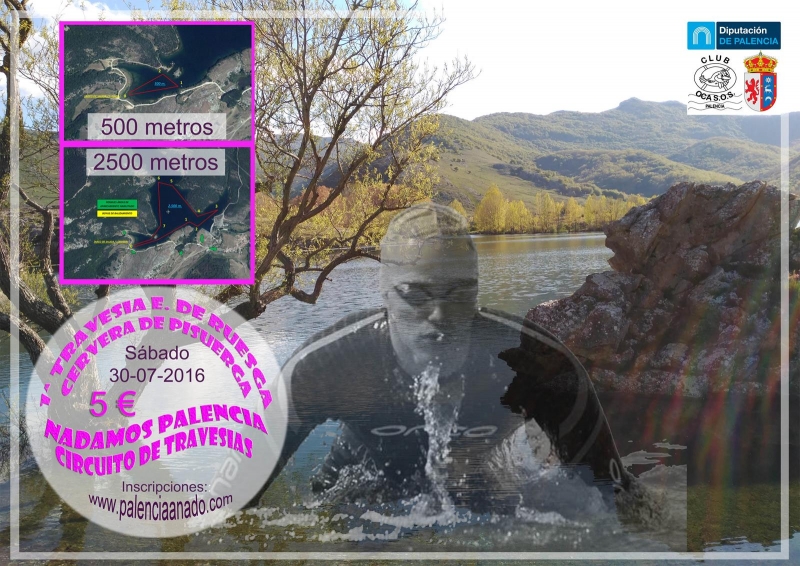 Cartel del evento TRAVESIA A NADO EMBALSE DE RUESGA. CERVERA DE PISUERGA