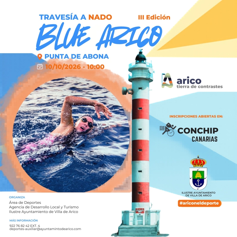 Cartel del evento XXIV TRAVESÍA A NADO BLUE ARICO 2026