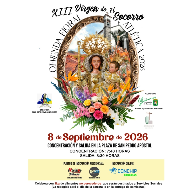 Cartel del evento XIII VIRGEN DE EL SOCORRO OFRENDA FLORAL ATLÉTICA 2026