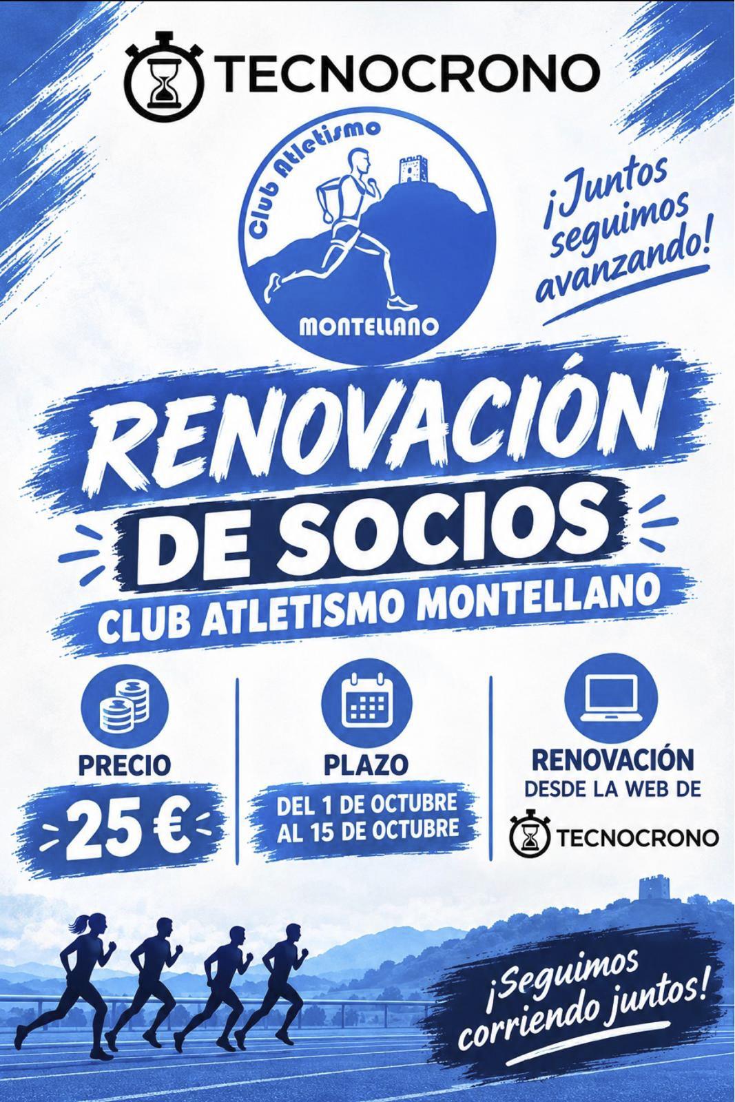 Cartel del evento RENOVACION SOCIOS CLUB ATLETISMO MONTELLANO 2026-2027