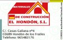 MATERIAL DE CONSTRUCCIÓN HONDÓN